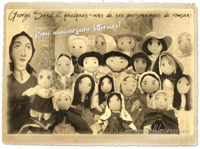 E-carte joyeux anniversaire Berry avec George Sand et ses personnages (bon anniversaire littéraire) . Aspect vieilli et sépia